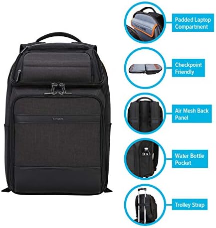 Targus CitySmart EVA Pro Travel Business Commuter i Punkt-Friendly ruksak sa više džepova, podrškom za zadnju ploču, trakom za kolica, zaštitnom rukavom za Laptop od 15,6 inča, siva