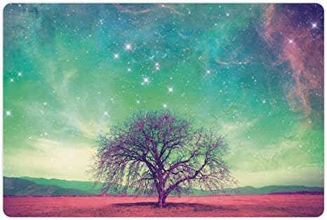 Lunarable Night Sky pet Mat za hranu i vodu, Crvena vanzemaljska Planeta pejzaž sa drvetom preko