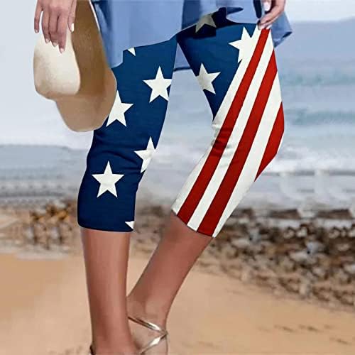 4. srpnja Teretane za žene za žene Tummy Control Patriotske zvijezde Stripes Capri hlače udobne teretane
