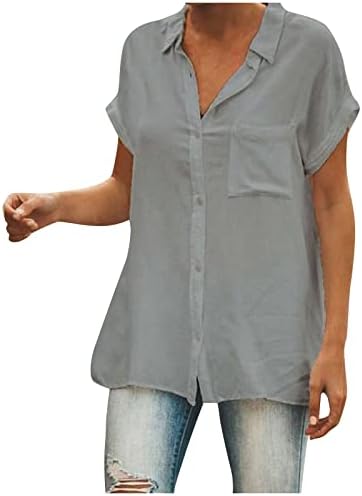 NOKMOPO flanel majice za žene modni srednje dužine labave jednobojne kratke rukave Shirt Casual Tops