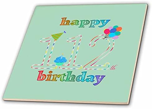 3drose sretan 112. rođendan, Cupcake sa svijećom, baloni, šešir, šareni-pločice
