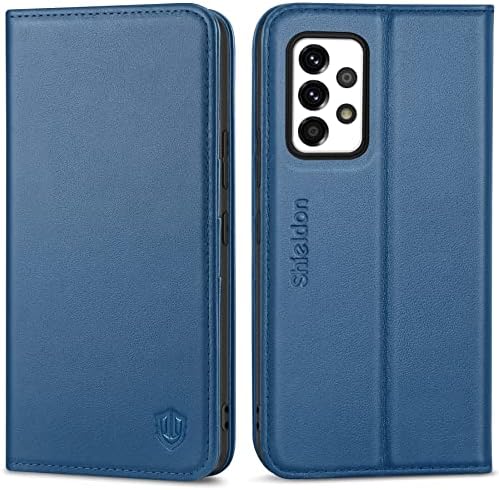 SHIELDON futrola za Galaxy A53 6.5, torbica za novčanik A53 od prave kože, držač kreditne kartice za blokiranje RFID-a, nosač, TPU zaštitni poklopac otporan na udarce kompatibilan sa Galaxy A53 5G 2022 - Kraljevsko plava