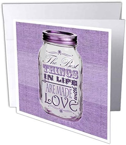 3drose Mason Jar on Burlap Print Purple-najbolje stvari u životu napravljene su s ljubavlju-pokloni za kuvara-čestitka, 6 x 6 inča