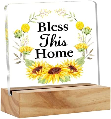 Blagoslovi ovaj dekor za kućni sto, znak suncokretove akrilne ploče sa drvenim postoljem stolni dekor