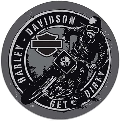 Harley-Davidson se Dirty reljefni okrugli Limeni znak, 14 inča-siva & amp; crn
