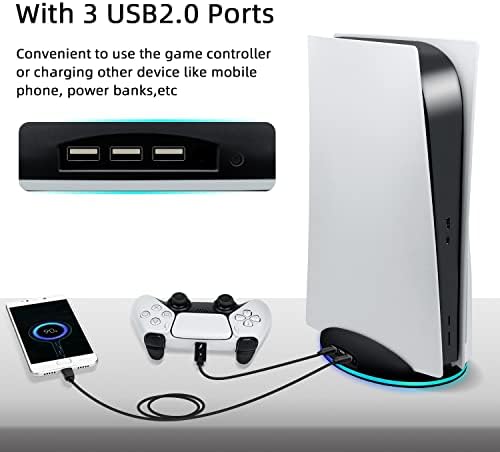 Tolesum RGB vertikalni držač za PS5 konzolu, LED baza sa USB glavčinom-Crna