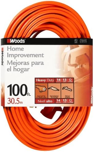 Woods 0627 14/3 Vanjski sjtw vinil produžni kabel, 100 stopa, narandžasti