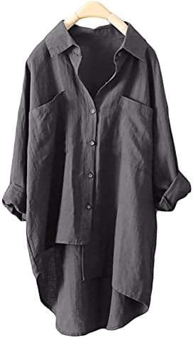 Andongnywell Ženska casual bluza s šifona dugih rukava puna boja V izrez nepravilna ručna tunika Tunic