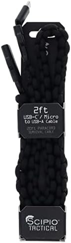 Scipio StPadroid 2FT Paracord Cell Tord za punjenje telefona Micro i USB-C do USB kabla - 20ft