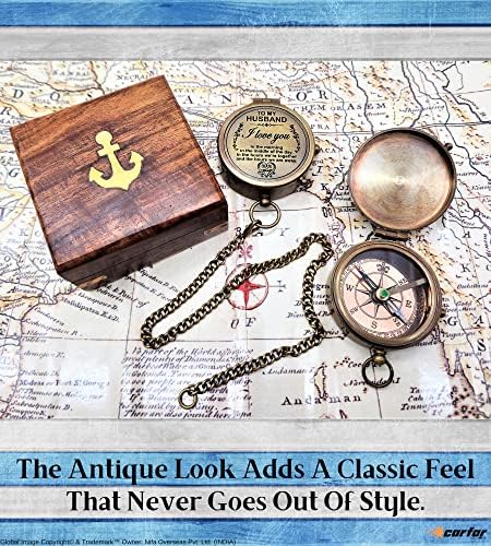 Carfar nautički kompas mog muža volim te poem ugravirani čvrsti mesingani navigacijski vintage morski kompas