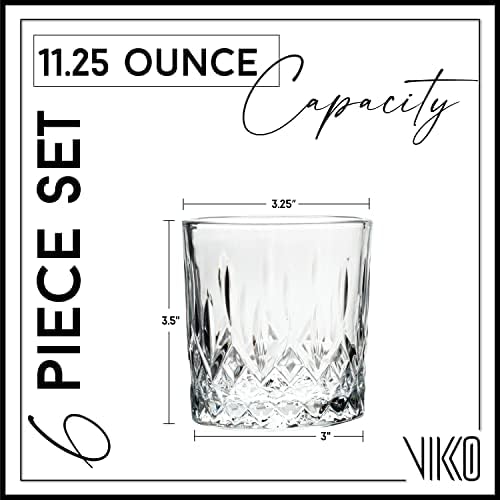 Vikko naočare za viski, Set od 6 staromodnih čaša, kapaciteta 11,25 unci, elegantan dizajn, može se prati u mašini za sudove