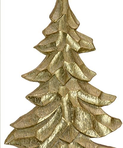 HGTV Početna Kolekcija Božićna dekoracija drva, zlato, rezbareni drveni dizajn, zimska kolekcija, 32 inča