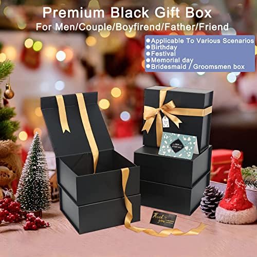 CHARMGIFTBOX Crne poklon kutije, 11x8x4 inča velike poklon kutije sa poklopcem za poklone sa trakom za kartice