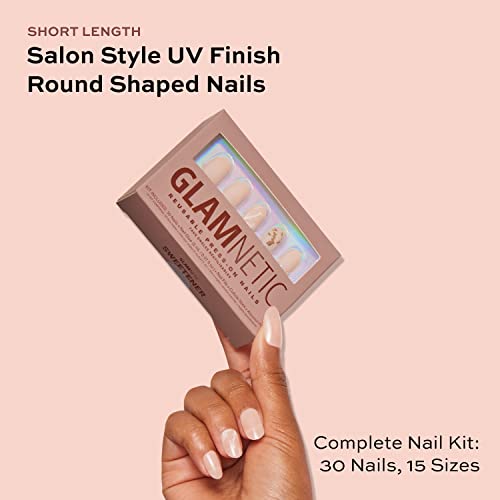 Glamnetic Press On Nails-zaslađivač i kremasta | UV završna obrada neutralni i trendi kratki okrugli nokti, kompleti za nokte za višekratnu upotrebu sa ljepilom