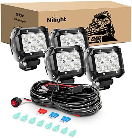 Nilight LED Pods 4kom 4 inča 18w svjetla za maglu od poplava izvan ceste za vožnju krovni LED svjetlosni Bar radno svjetlo sa kompletom kabelskog svežnja od 16awg - 4 vodiča za kamion ATV UTV SUV Brod, 2 godine garancije