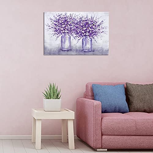 SkenoArt ljubičasta lavanda platnena zidna Umjetnost romantična cvjetna slika na drvenoj pozadini slika Print