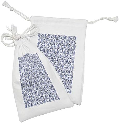 Lunarna plava cvjetna torbica tkanina od 2, ručno izvučene divljeg cvijeta ukrasna romantična, mala torba za vuču za toaletne potrepštine maske i favorizira, 9 x 6, azurno plavo plavo