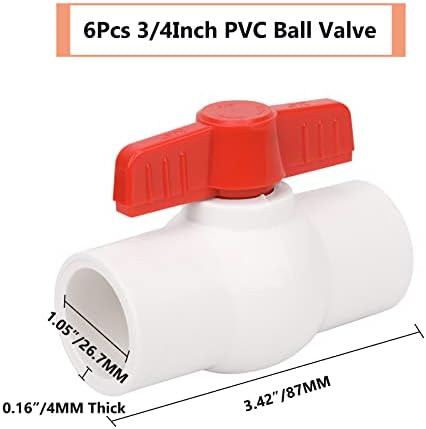 6kom 3/4 PVC kuglasti ventil utičnica za zatvaranje ventila za vodu sa crvenom T-ručkom za vodove za snabdijevanje hladnom vodom, sistem za montažu cijevi za navodnjavanje, raspored 40