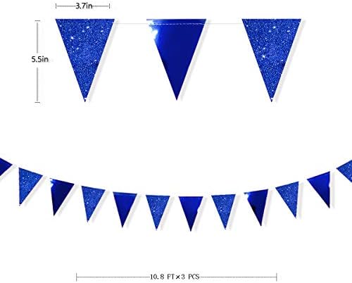 30 FT Royal Blue Party Decorations Navy Blue Metallic Glitter Papir Triangle Banner Zastava Garland Pennant Bunting