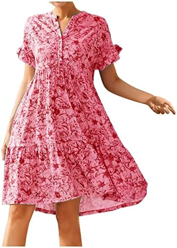 Ženska 2023 ljetne haljine Boemska cvjetna ljuljačka midi haljina s gumbom s kratkim rukavima ruffle sloj a-line duga haljina