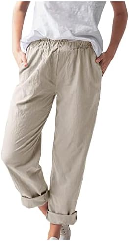 Zhuer ženske pamučne pantalone elastične struke široke noge hlače ljetne čvrste ležerne labave