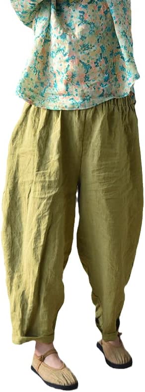 Uktzfbctw pamučne posteljine široke pantalone za noge elastični struk pune boje labave pantalone