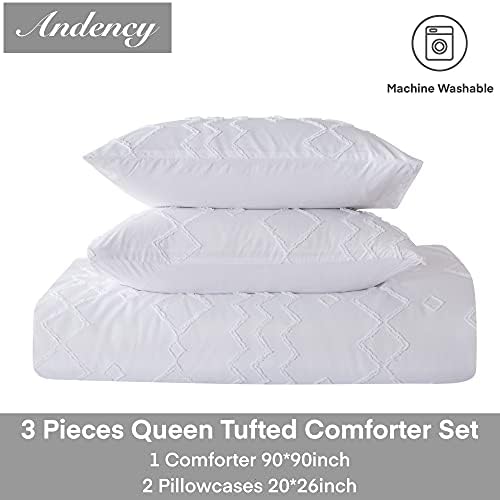 Andenty White Tufted Comforter Cente, 3 komada Boho TextUred Farmhouse Komforper, mikrofiber Down Alternativni