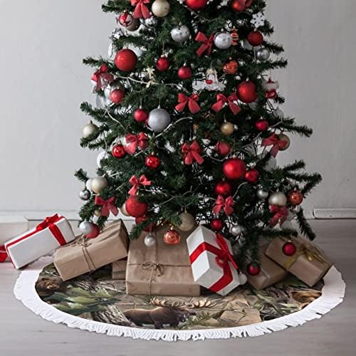Tree Camo Deer Bear Christmas Tree Skirt Xmas Tree Mat Tassel ukrasi za ukrase Holiday Party