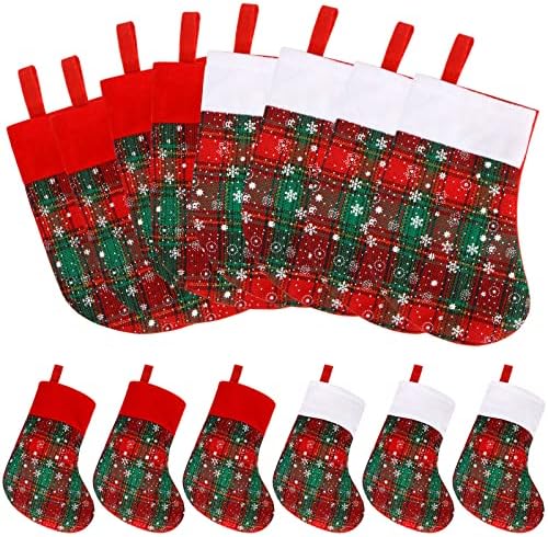 Diyasy mini božićne čarape, 12 pakovanja Mali bivolo na plaži čarapa za snježne pahulje Crvene zelene čarape, skupno za ukrase ukrade za božićne stablo (8 inča)