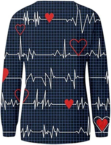 Majice za Valentine za žene, Crewneck vrhovi dukseri s dugim rukavima Ljubav Srčani grafički pulover Par majice Vrhovi