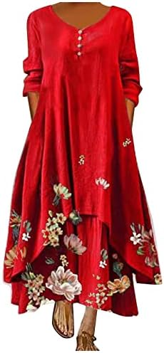 ZEFOTIM haljine za žene 2023 Dugi rukav V izrez cvjetni volan Plus Veličina slojevita Vintage Boho Casual Maxi