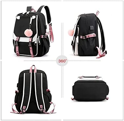 TEEN Girls School ranac sa USB portom, djeca crna ruksaka Lagana vodootporna može držati 15,6 laptopa,