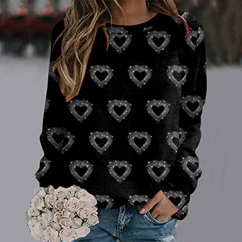 Dame Valentines Dnevne majice Trendy Love Heart Print Majica Dugi rukav Dressing Ležerne dame