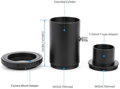Teleskopši dodatak za produženje cijevi, 1,25 inča teleskopske produžetke M42 Thread T-Mount adapter T2 Prsten