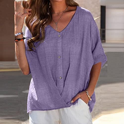 Ženski ljetni vrhovi, prevelike majice Ležerne tipke s kratkim rukavima dole V izrez Zapadne majice