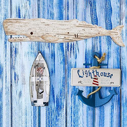 Viseći drveni kitonski zidni umjetnički ukras, rustikalna drvena ukrasna kitova figurica Zidna skulptura, drvena kita potpisuje nautičku oceansku plažu Primorski tematski dekor-29,5''h