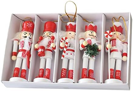 RFME Božić Nutcracker Ornamenti Set-5 kom 8cm drvena Orašar vojnik figurica lutka lutka igračka viseći ukrasi za božićnu jelku kućni ured stolni ukras za djecu odrasli poklon