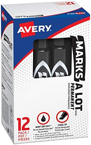 AVERY Marks-a-lot Trajni Marker, običan vrh dlijeta, crn, 12 markera & označava puno trajnih markera,