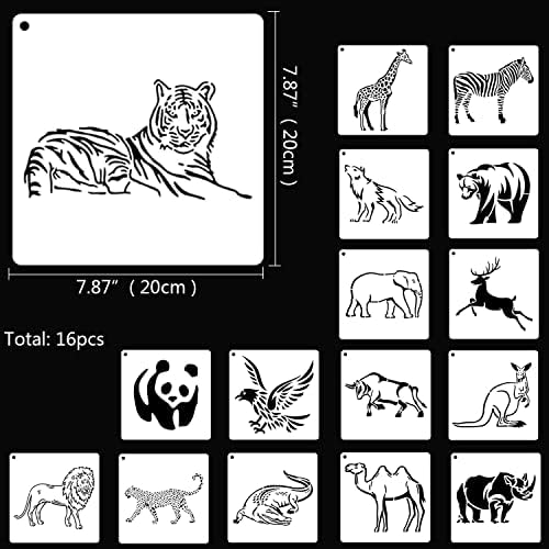 Šablon šablona od 16 komada za farbanje višekratne šablone životinja za životinje za Kućni