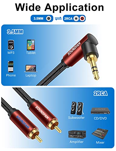 SoundFam 3,5 mm Aux to RCA kabl 3ft, 90 stupnjeva desni ugao 3,5 mm TRS mužjak do 2rca muški i razdjelni kabel
