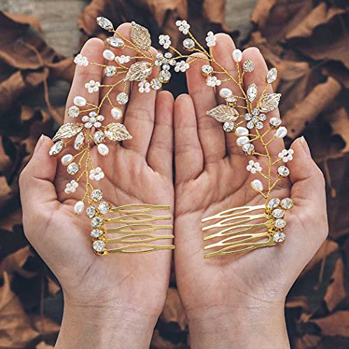 Gorais Crystal Bride Wedding češljevi za kosu zlatni list Bridal Hair Pieces Pearl Hair Accessories za žene i djevojčice