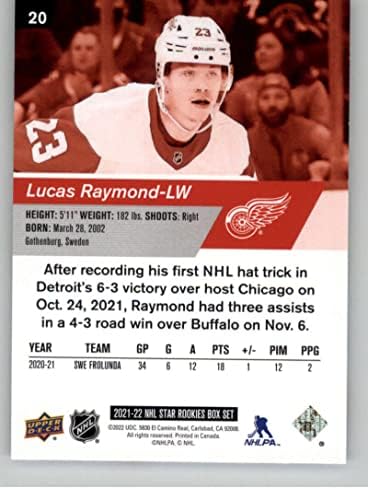 2021-22 Gornja paluba NHL Star Rookies Box Set 20 Lucas Raymond Detroit Crvena krila Hokej Nm-MT