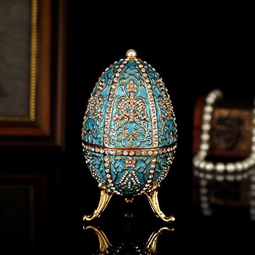 Qifu Vinage Blue Faberge Egm stil emajlirane trinket kutije sa šarkama, jedinstveni poklon za porodicu