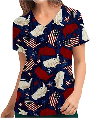 Top Tshirt za žene 2023 kratki rukav Vneck američka zastava grafički radni ured anatomija piling uniforma