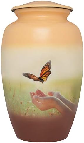 Urna za kremaciju leptira - lijepo obojena šarena livada; leti iz nježnih ruku u savršenom spomeniku za