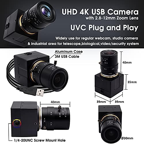 SVPRO USB kamera 4K Ultra HD web kamera sa zum objektivom 2,8-12mm, ručna fokusna kamera Web 3840x2160 30fps Sony IMX415 senzor kamera USB UVC video kamera za Mac / Windows / Linux / Android