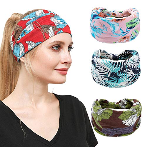 4 pakovanja traka za glavu za žene Boho široka traka za kosu sa cvjetnim štampanim omotačem za glavu elastične trake za kosu dodatna oprema za sportsku jogu pokrivala za glavu