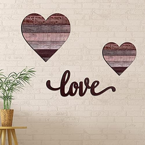 Chitidr 3 komada drva u obliku srca Drveni zid u obliku srca Zidni zid od drveta Srce Zidno dekor Rustikalni viseći znak Drvena srčana ploča za kućnu seosku sobu Spavaća soba