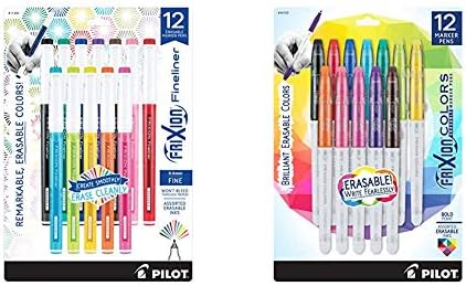 Pilot Frixion FineLiner olovke za izbrisano, fino mjesto, asortirane boje u boji, 12-pakovanje i friksina boja za izbrisano marker olovke, podebljano, asortirane boje u boji, 12-pakovanje