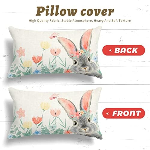 Negi zec u cvijećem posteljina jastuk 12x20, pravokutni ukrasni jastuk navlaka zeko jastučnica, jastučići za